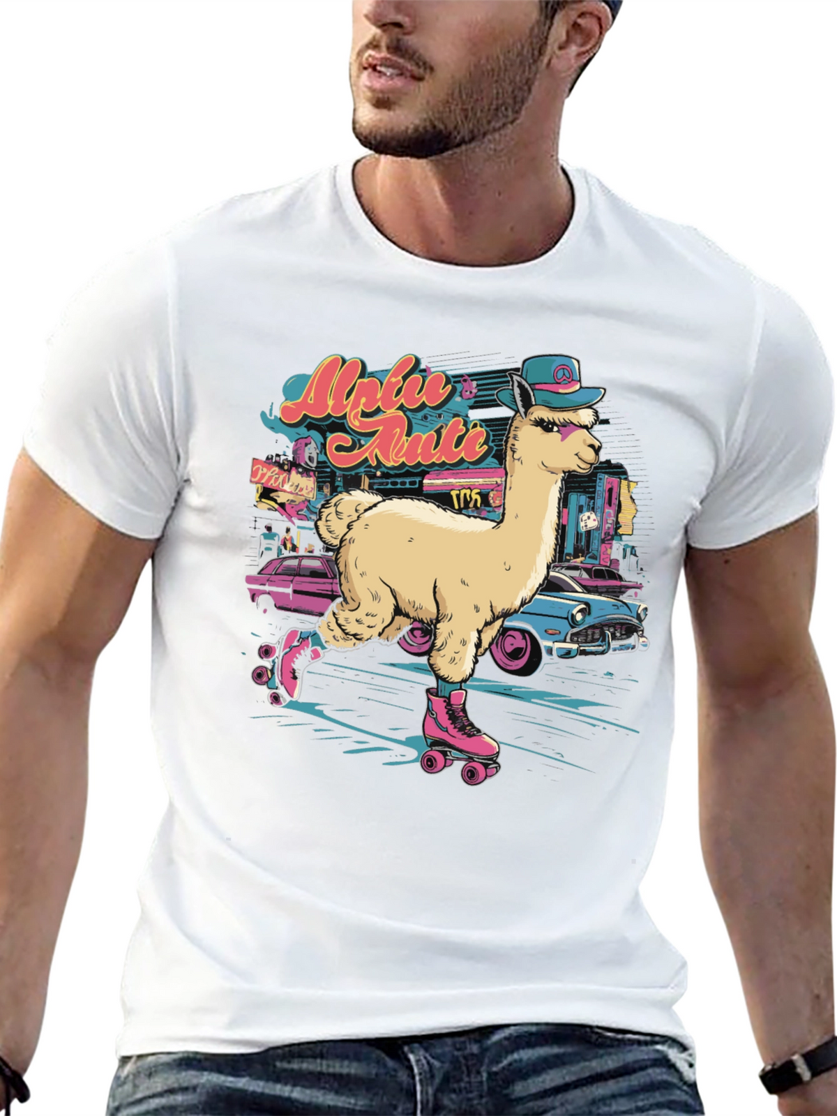 Retro Roller Skating Alpaca T-Shirt