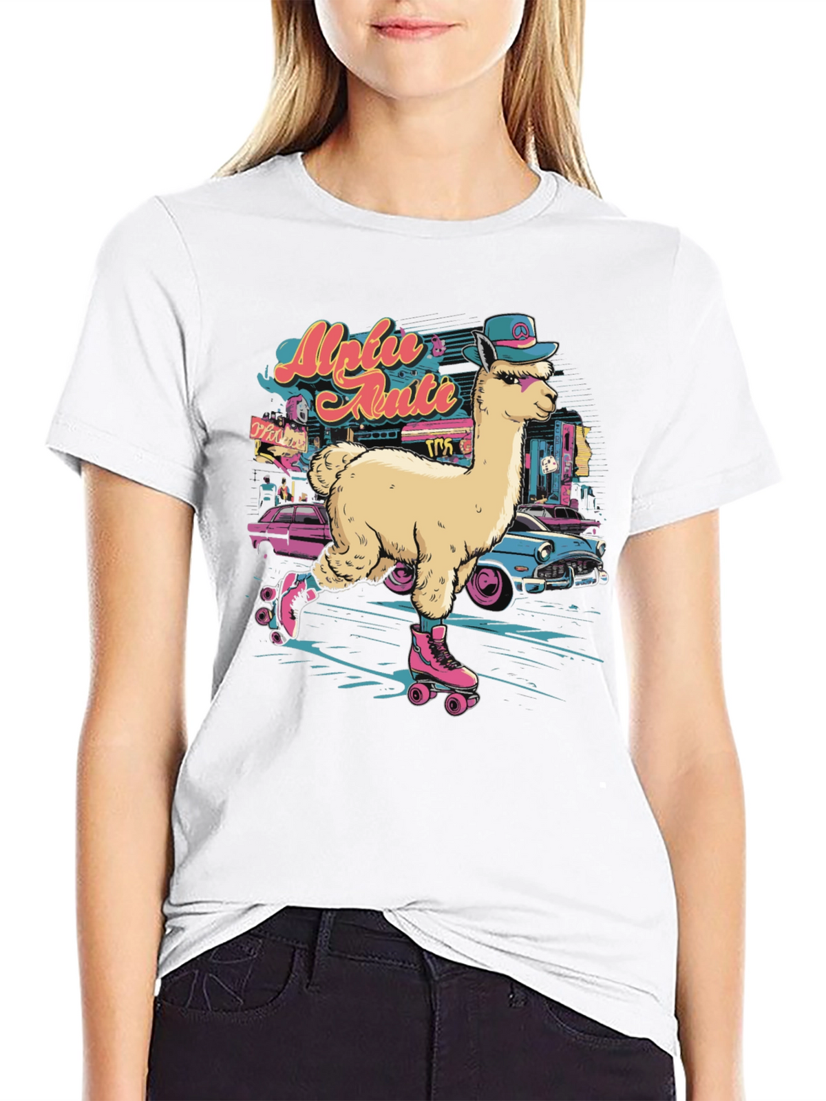 Retro Roller Skating Alpaca T-Shirt