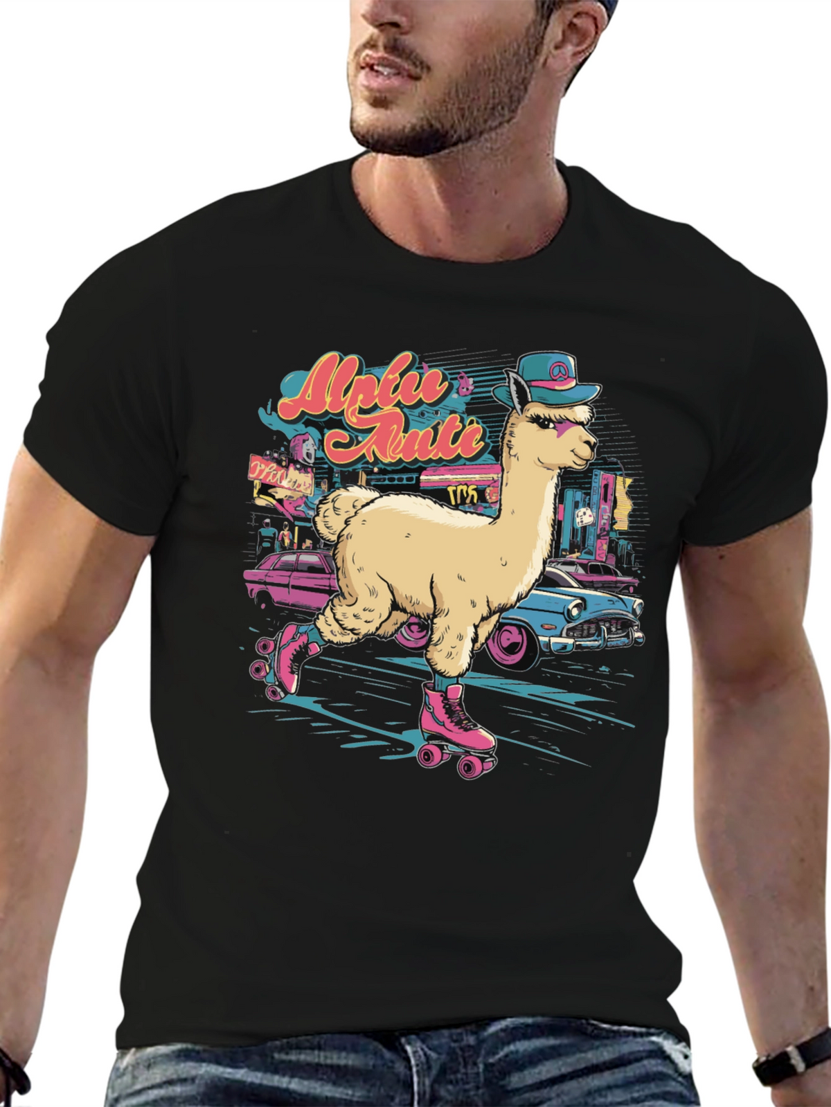 Retro Roller Skating Alpaca T-Shirt