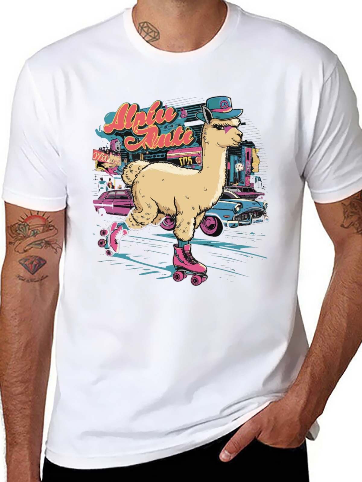 Retro Roller Skating Alpaca T-Shirt