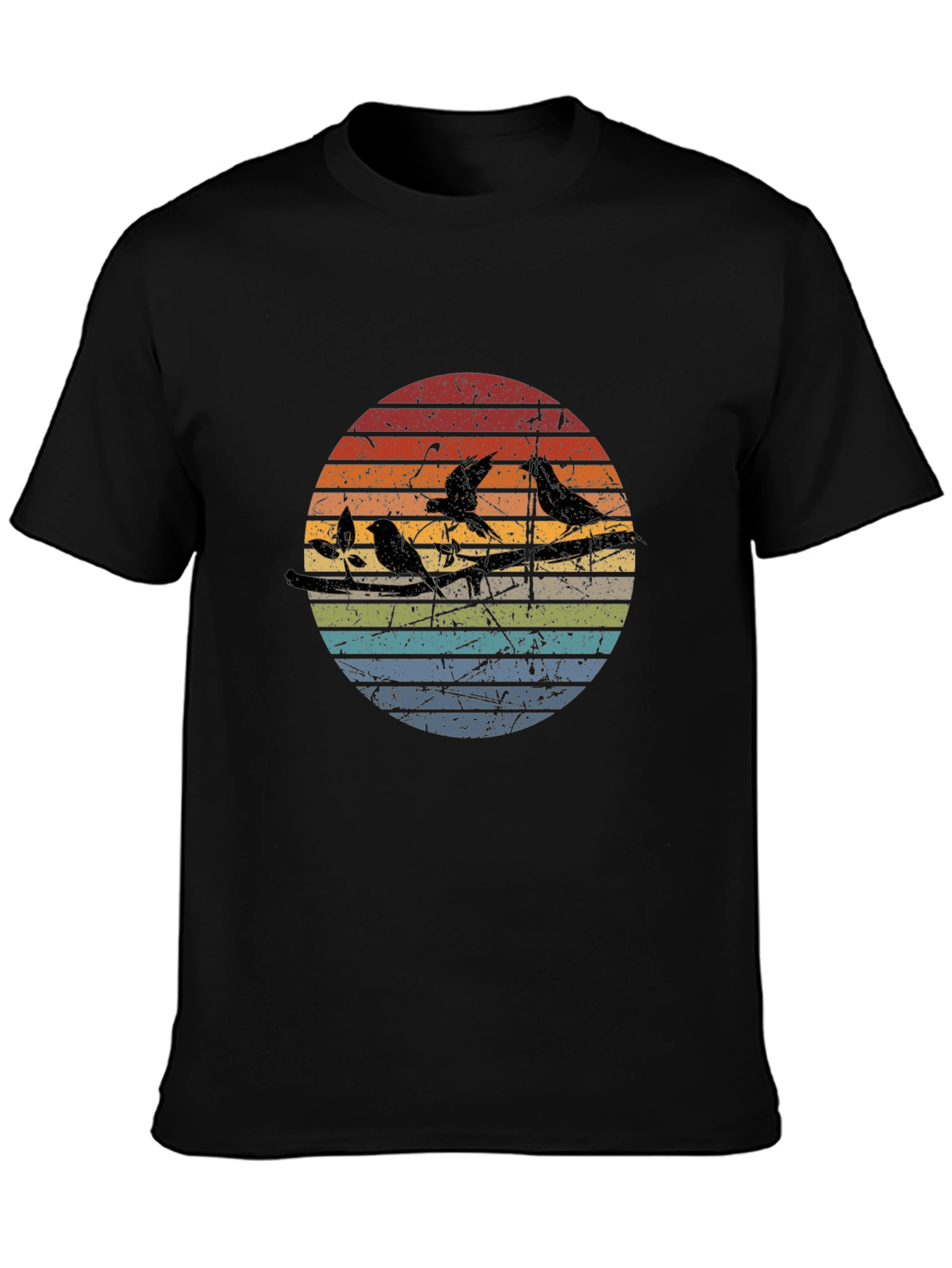 Retro Birds on a Wire Graphic Tee - Black