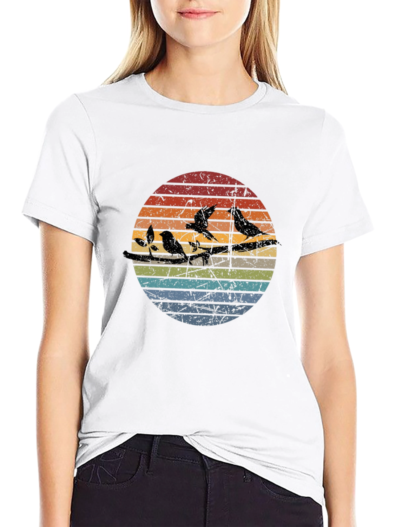 Retro Birds on a Wire Graphic Tee - Black