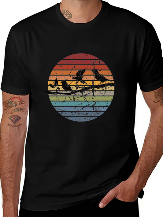 Retro Birds on a Wire Graphic Tee - Black