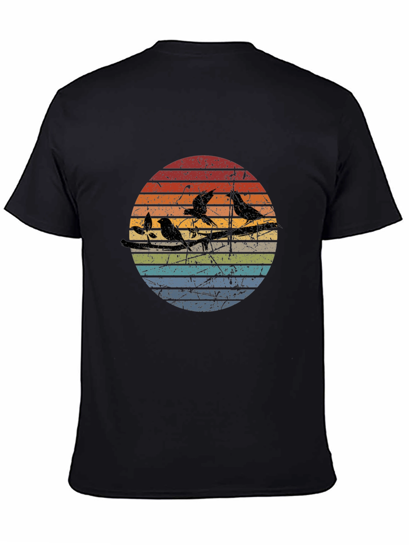 Retro Birds on a Wire Graphic Tee - Black