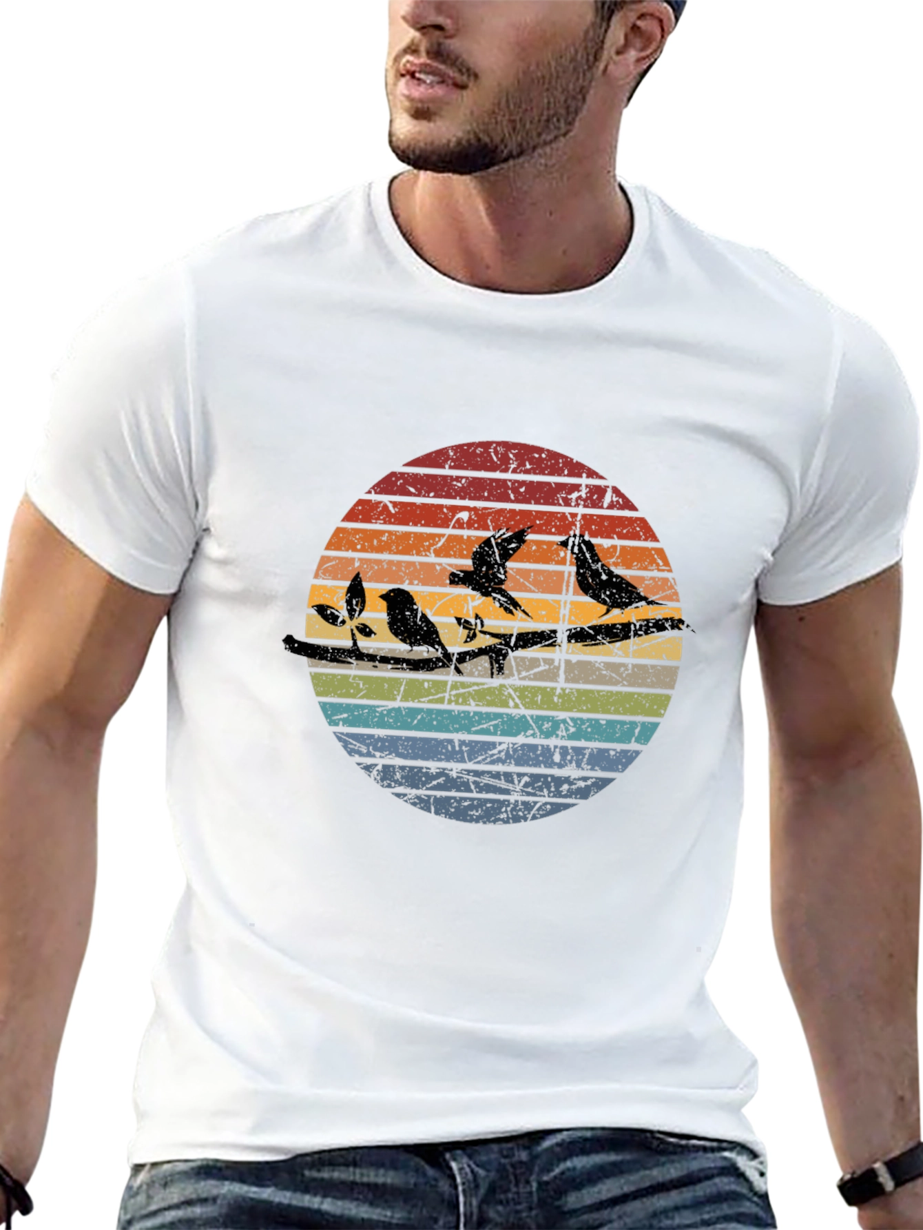 Retro Birds on a Wire Graphic Tee - Black