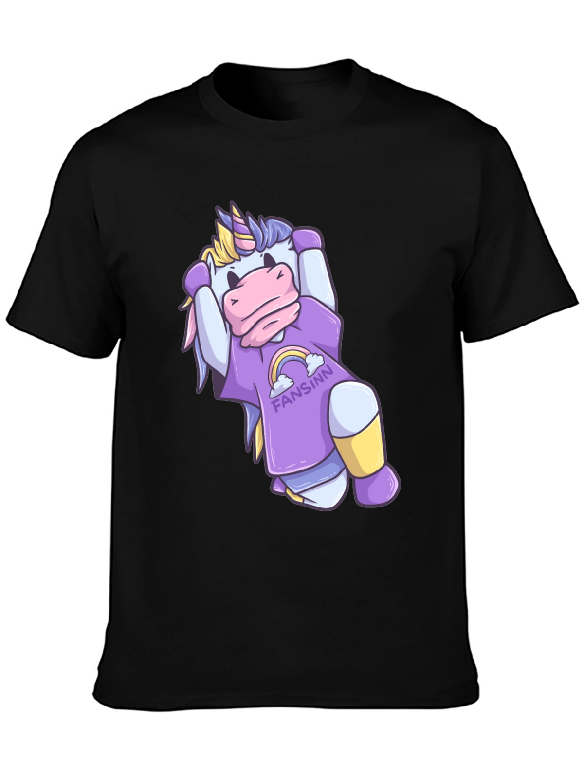 Unicorn Cartoon Graphic Black T-Shirt