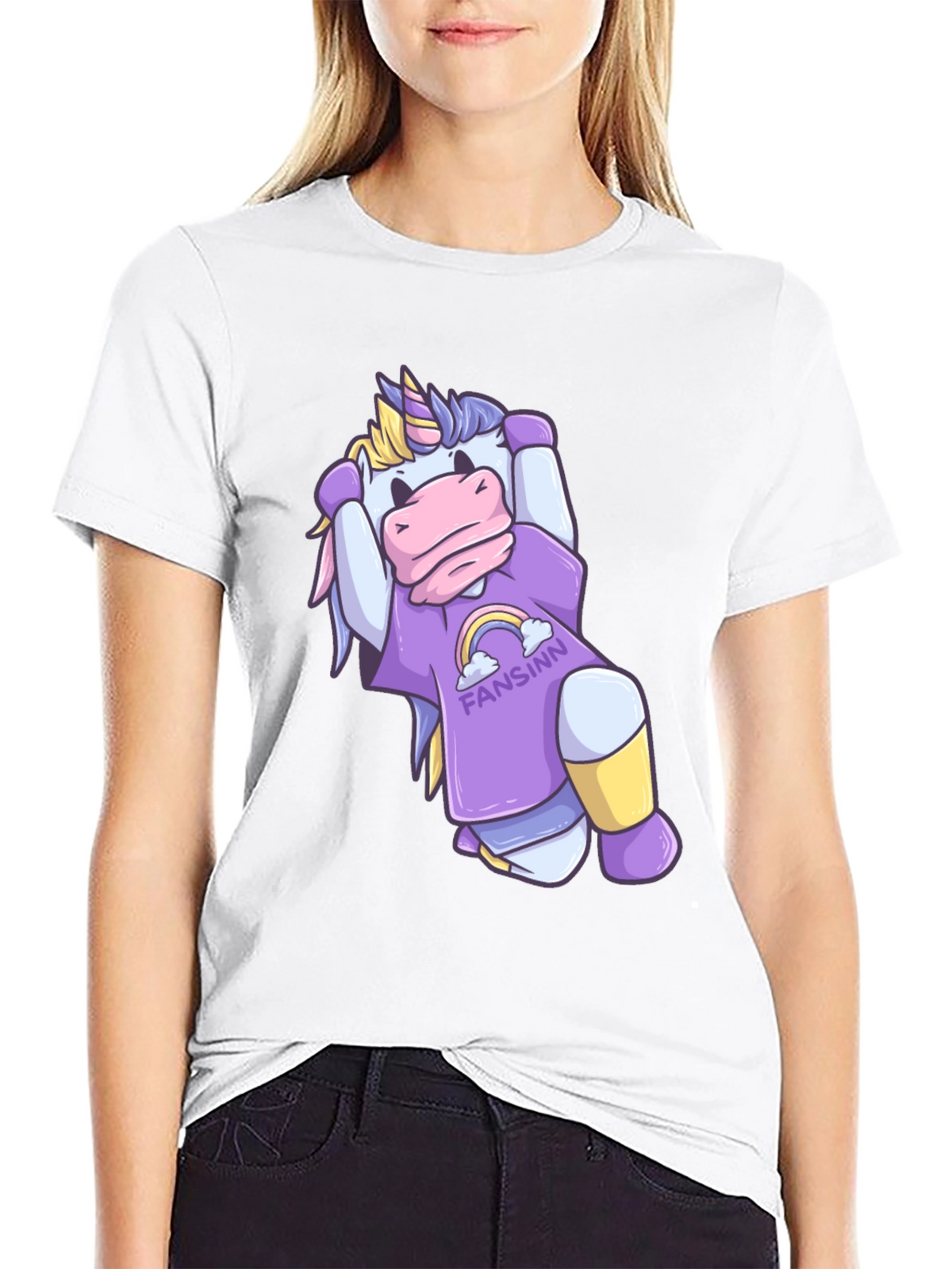 Unicorn Cartoon Graphic Black T-Shirt