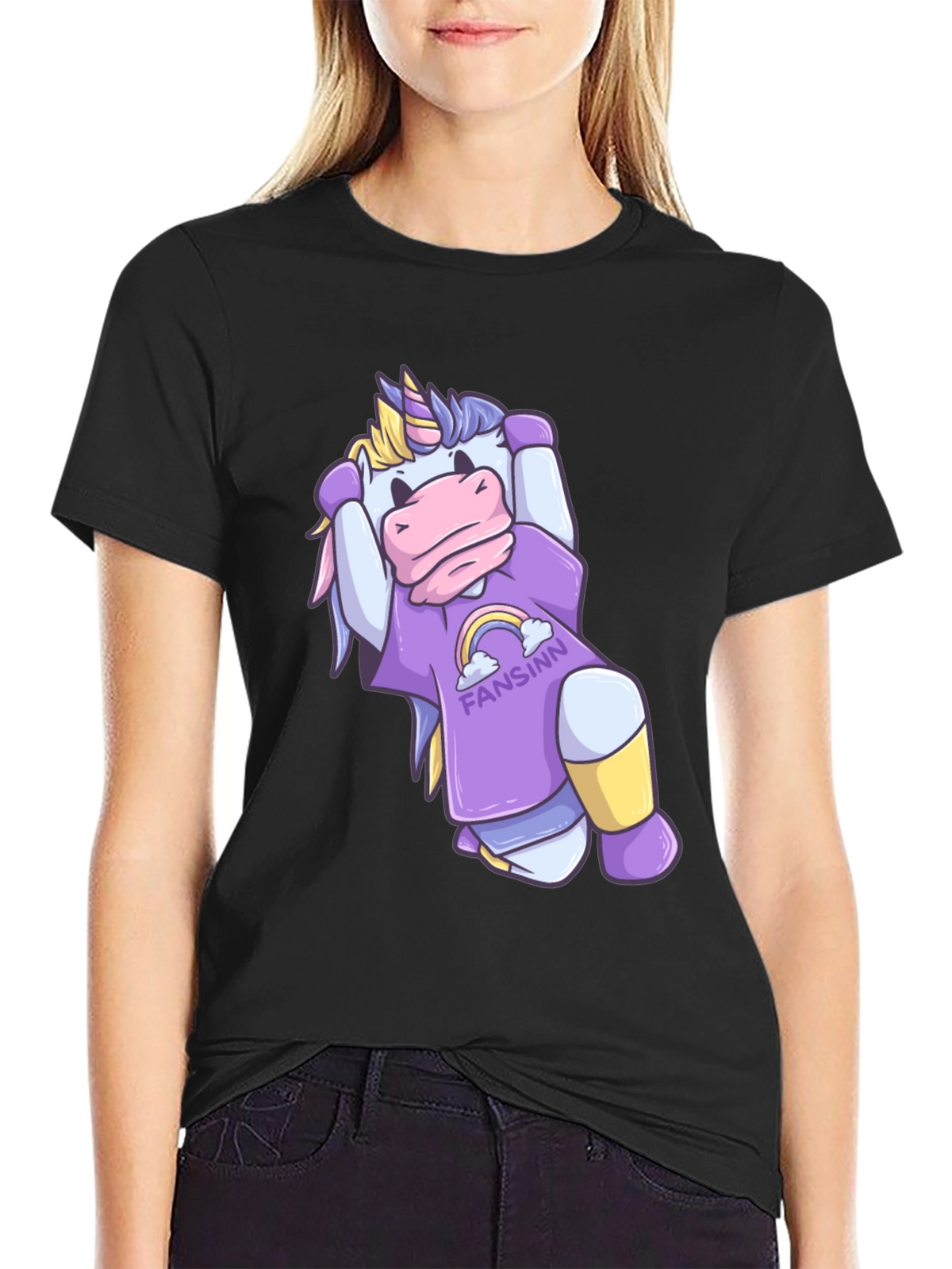 Unicorn Cartoon Graphic Black T-Shirt