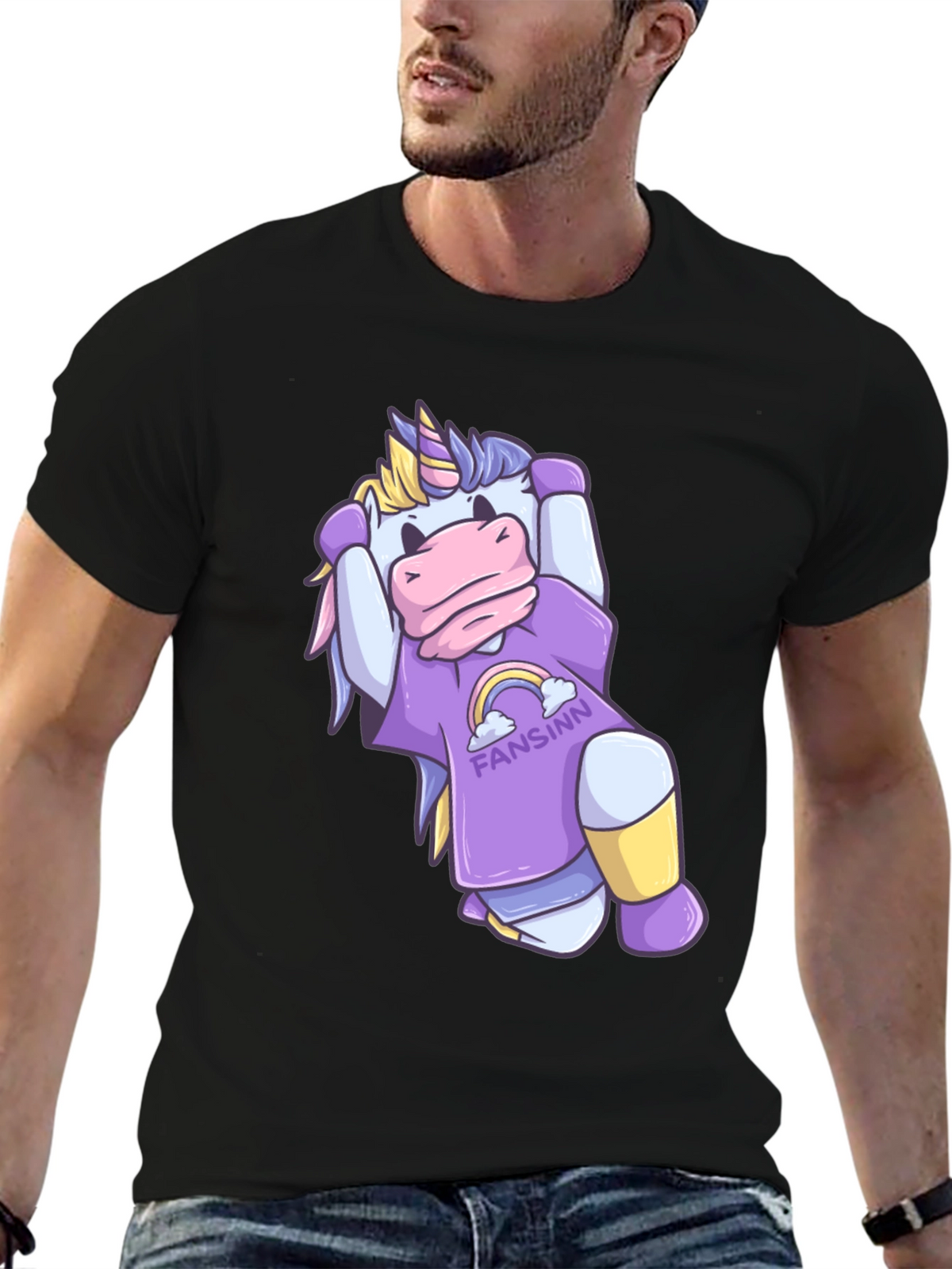 Unicorn Cartoon Graphic Black T-Shirt