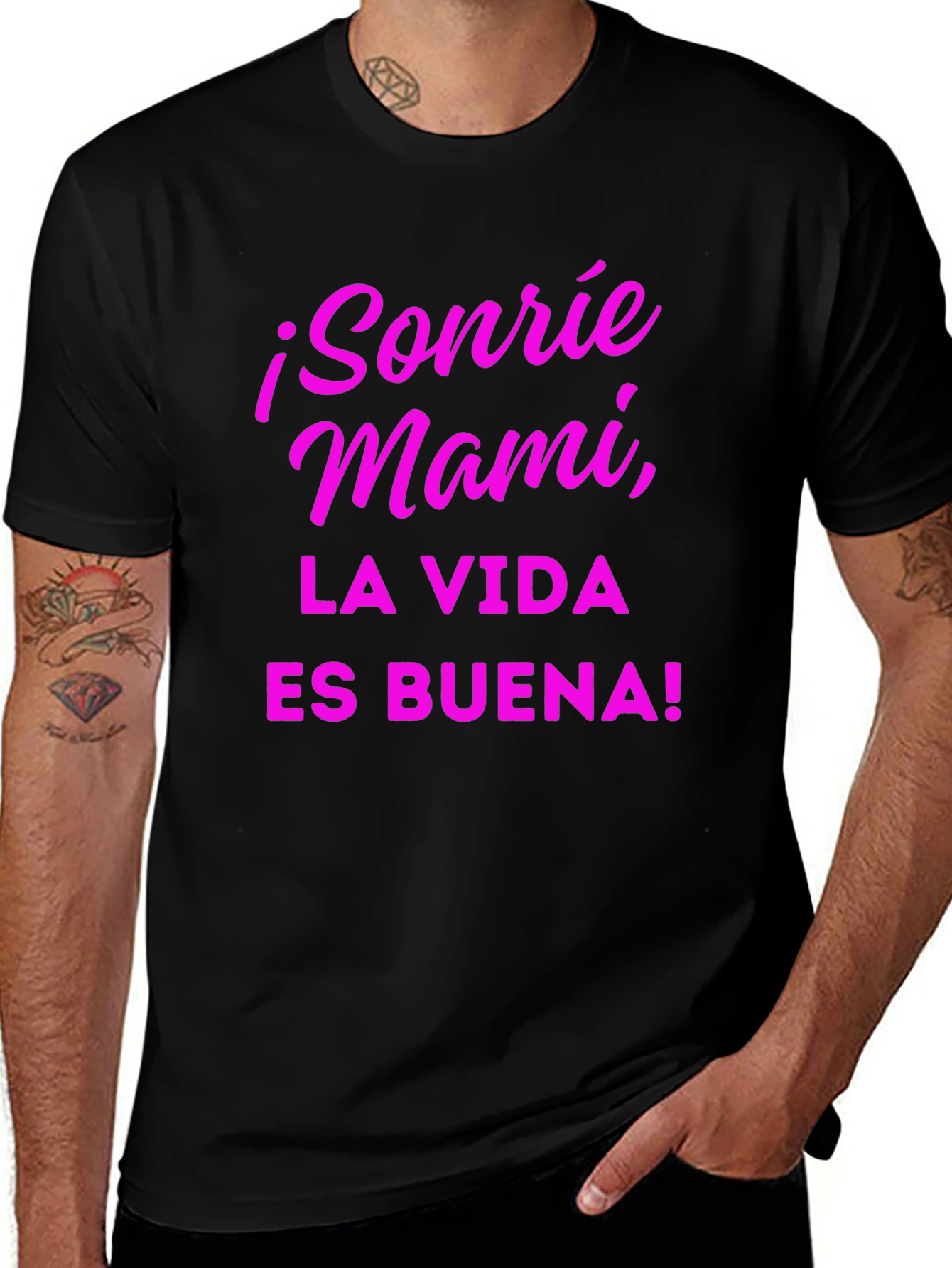 Sonrie Mami T-Shirt La Vida Es Buena! - Black