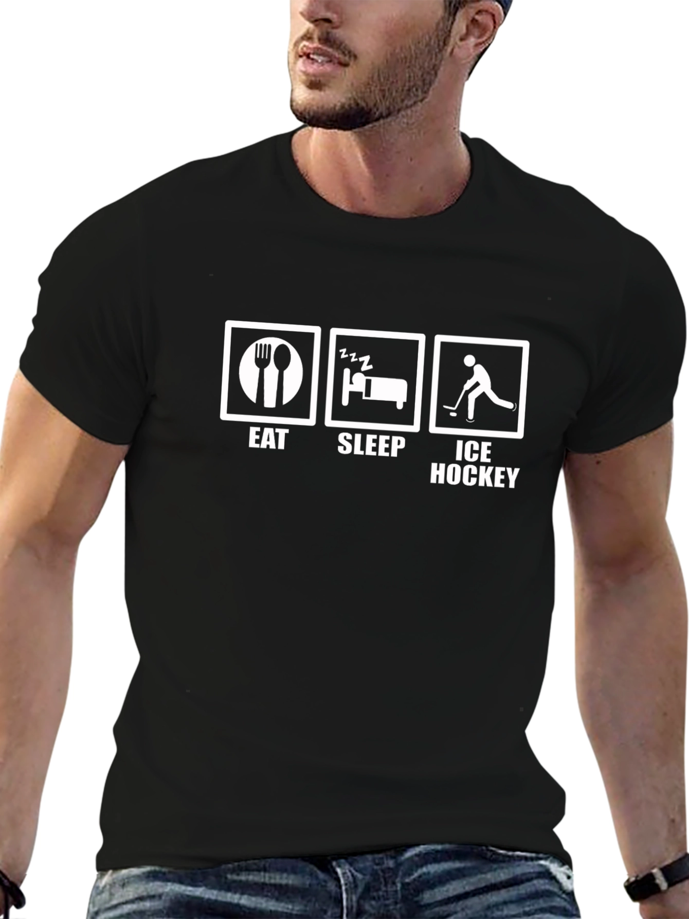 Eat Sleep Ice Hockey T-Shirt - Black Cotton Tee