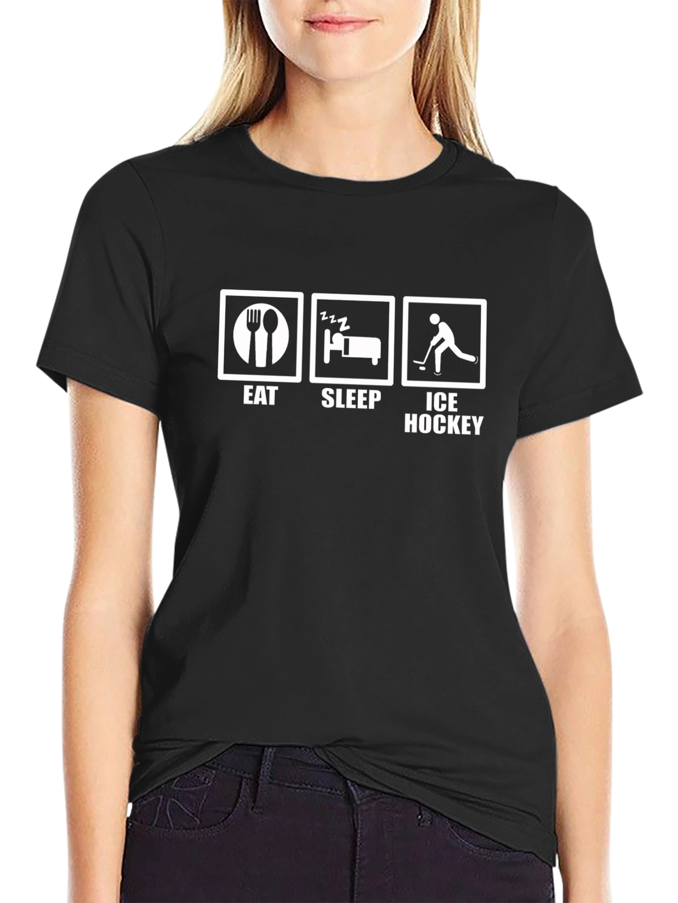 Eat Sleep Ice Hockey T-Shirt - Black Cotton Tee