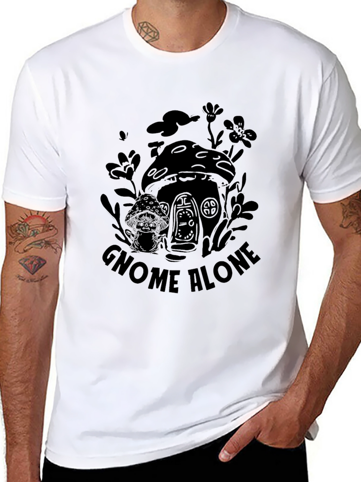 Gnome Alone Black Graphic T-Shirt