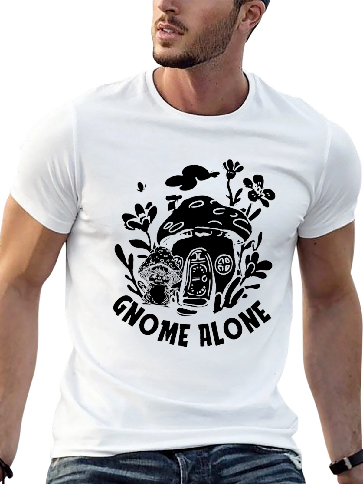 Gnome Alone Black Graphic T-Shirt