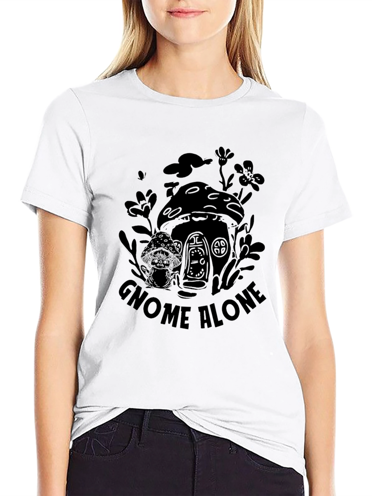 Gnome Alone Black Graphic T-Shirt