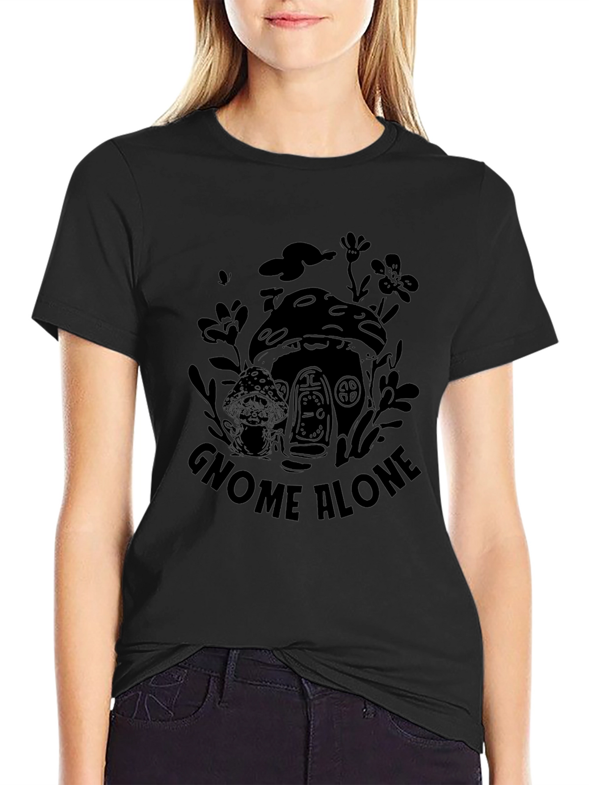Gnome Alone Black Graphic T-Shirt