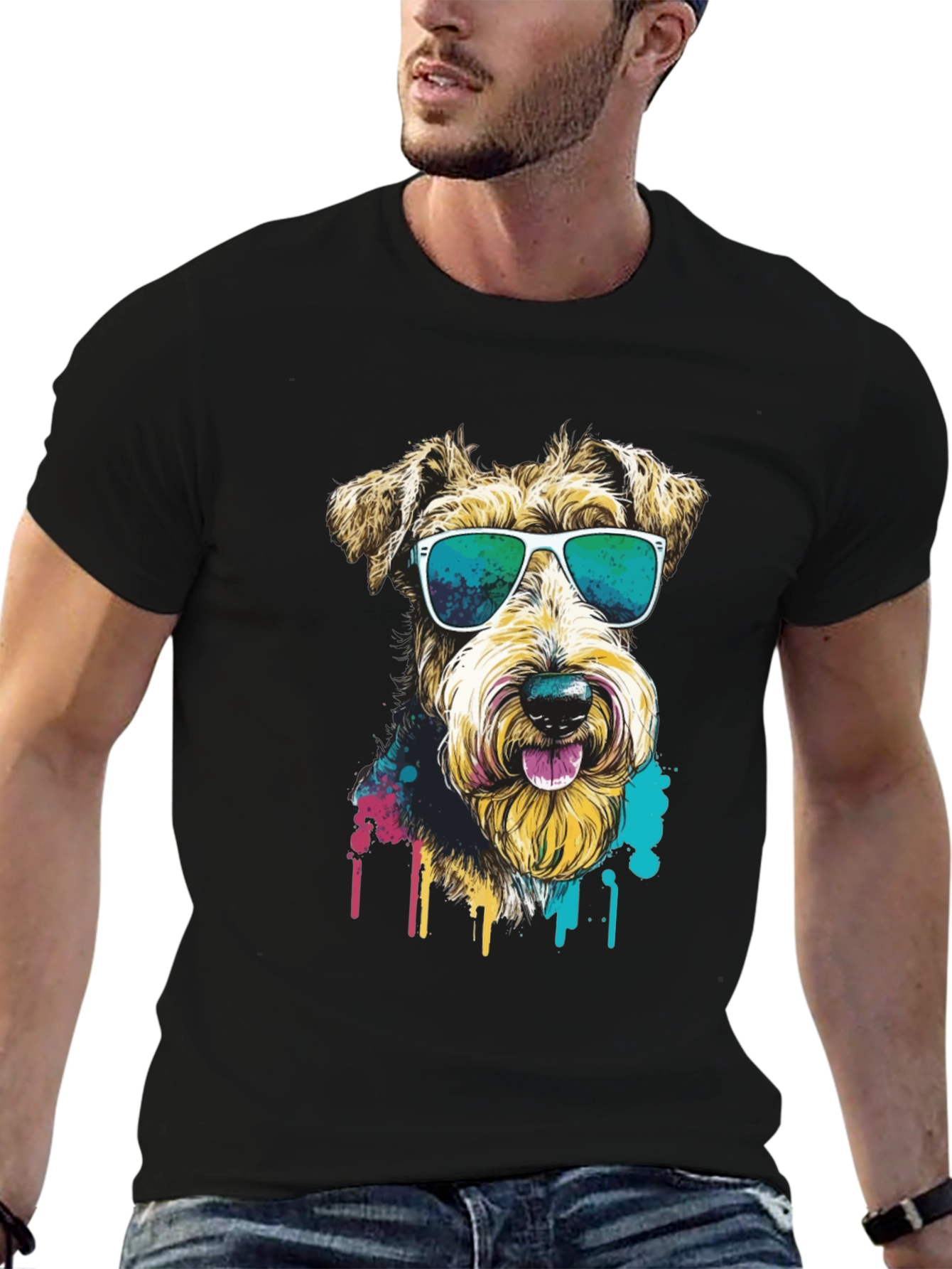 Cool Dog Graphic Tee - Black Cotton Shirt