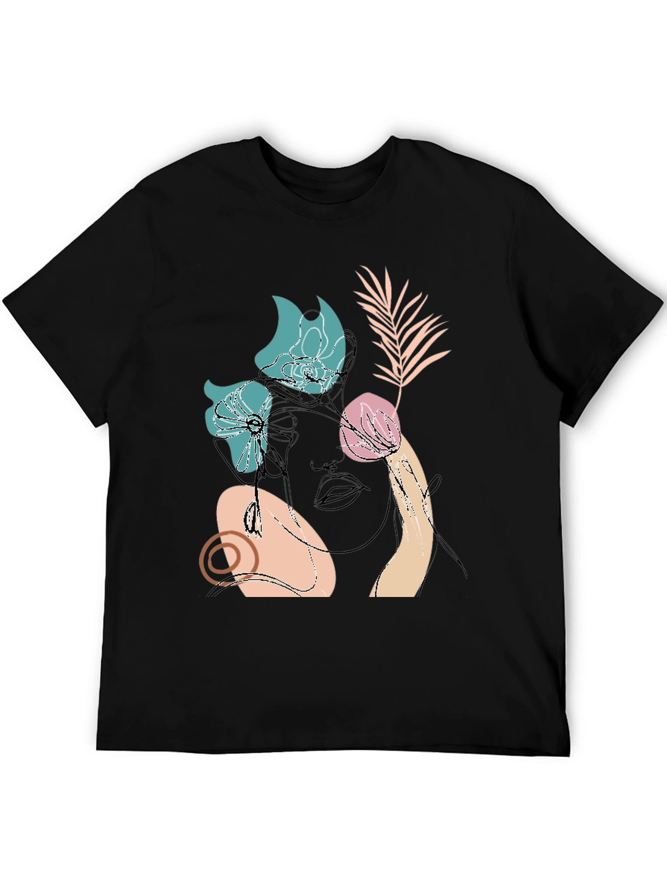 Abstract Floral Line Art Black Graphic Tee