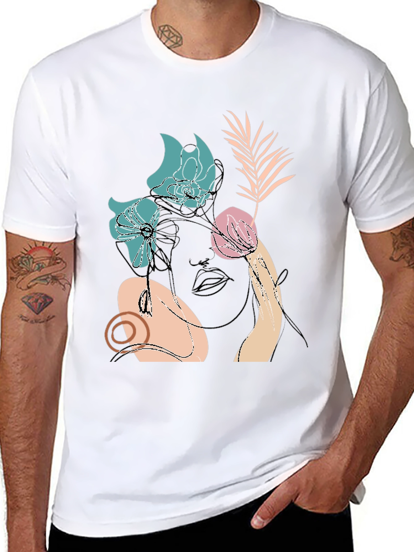 Abstract Floral Line Art Black Graphic Tee