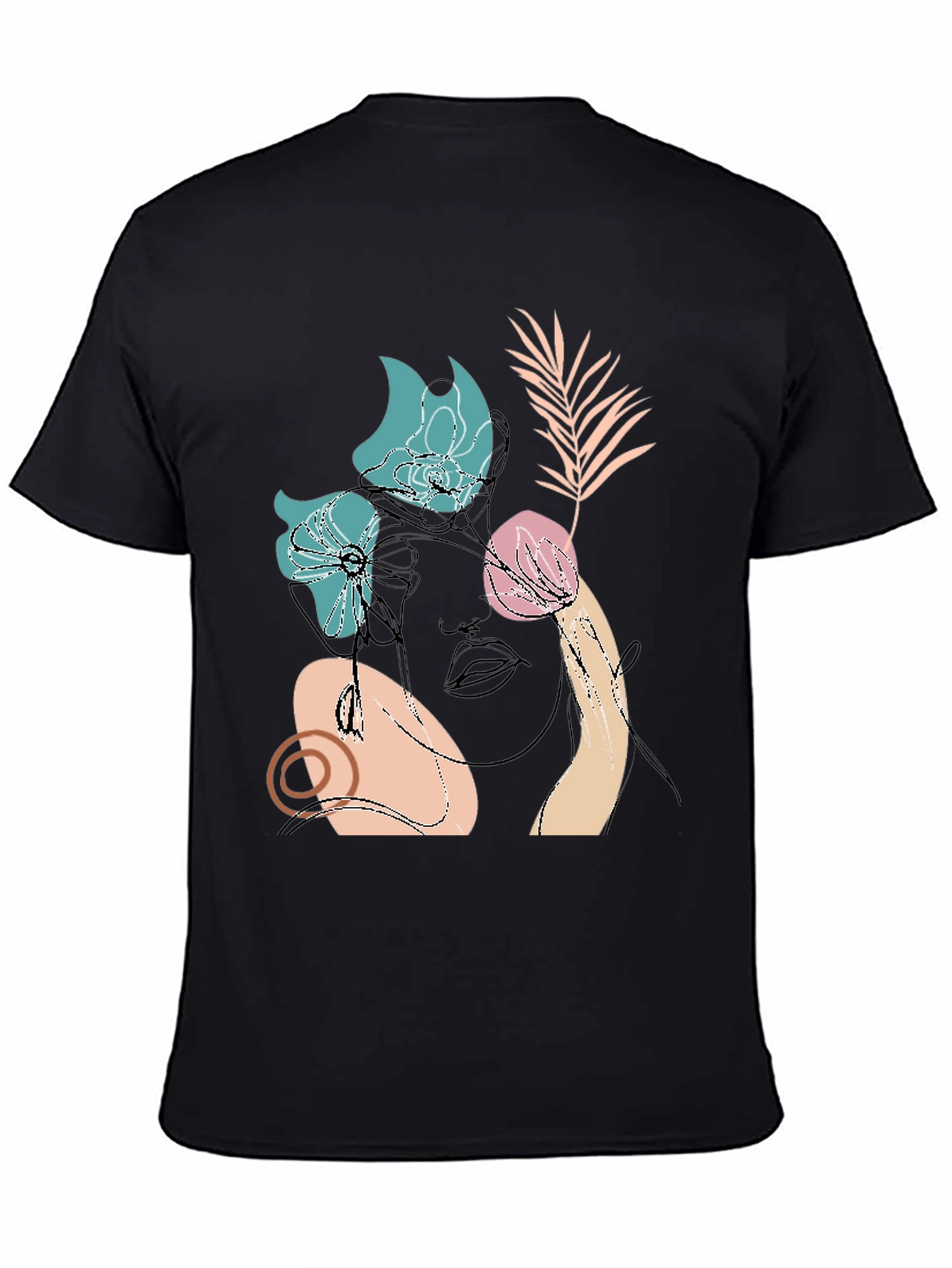 Abstract Floral Line Art Black Graphic Tee