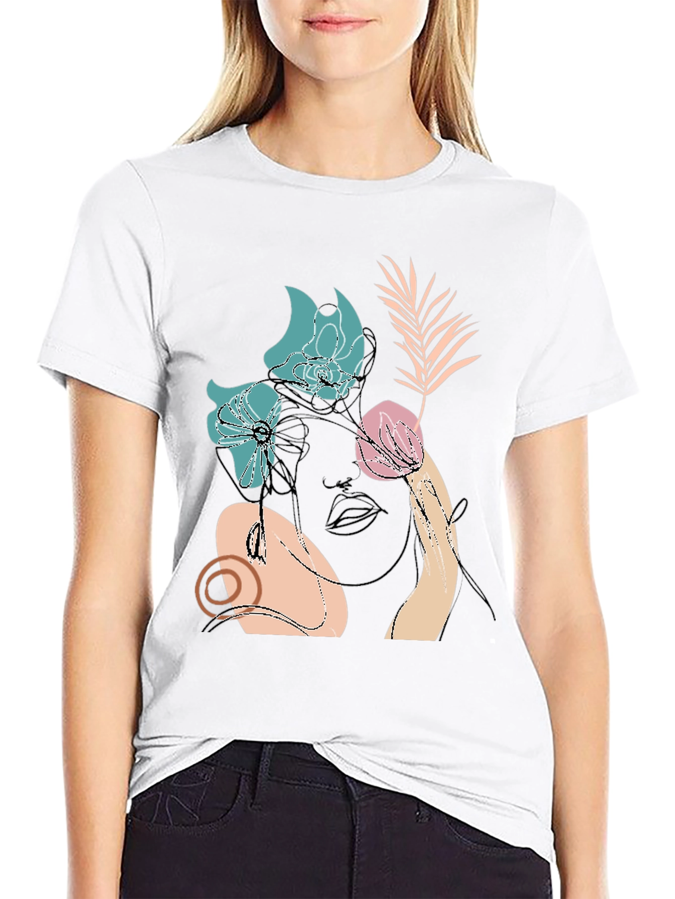 Abstract Floral Line Art Black Graphic Tee