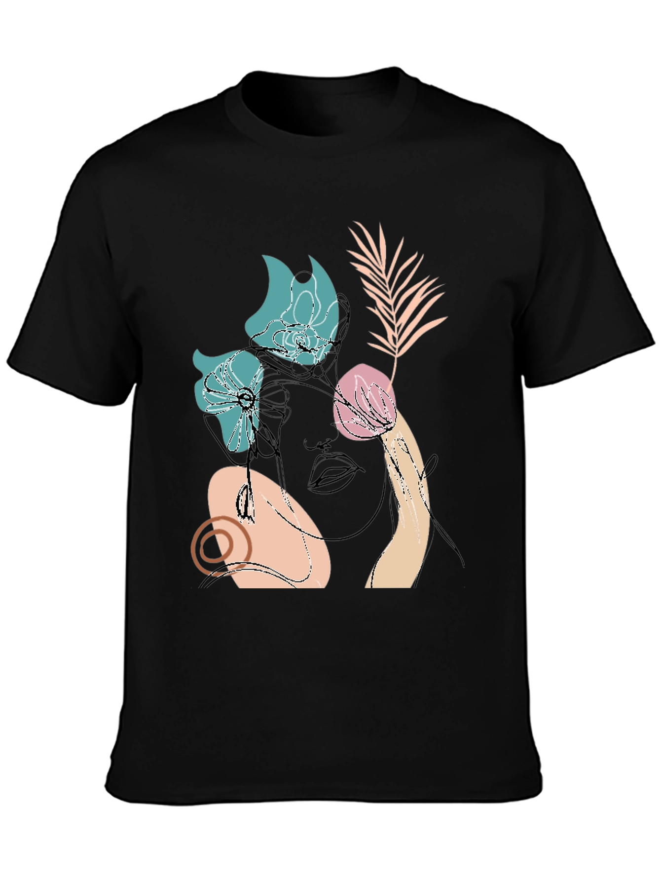 Abstract Floral Line Art Black Graphic Tee