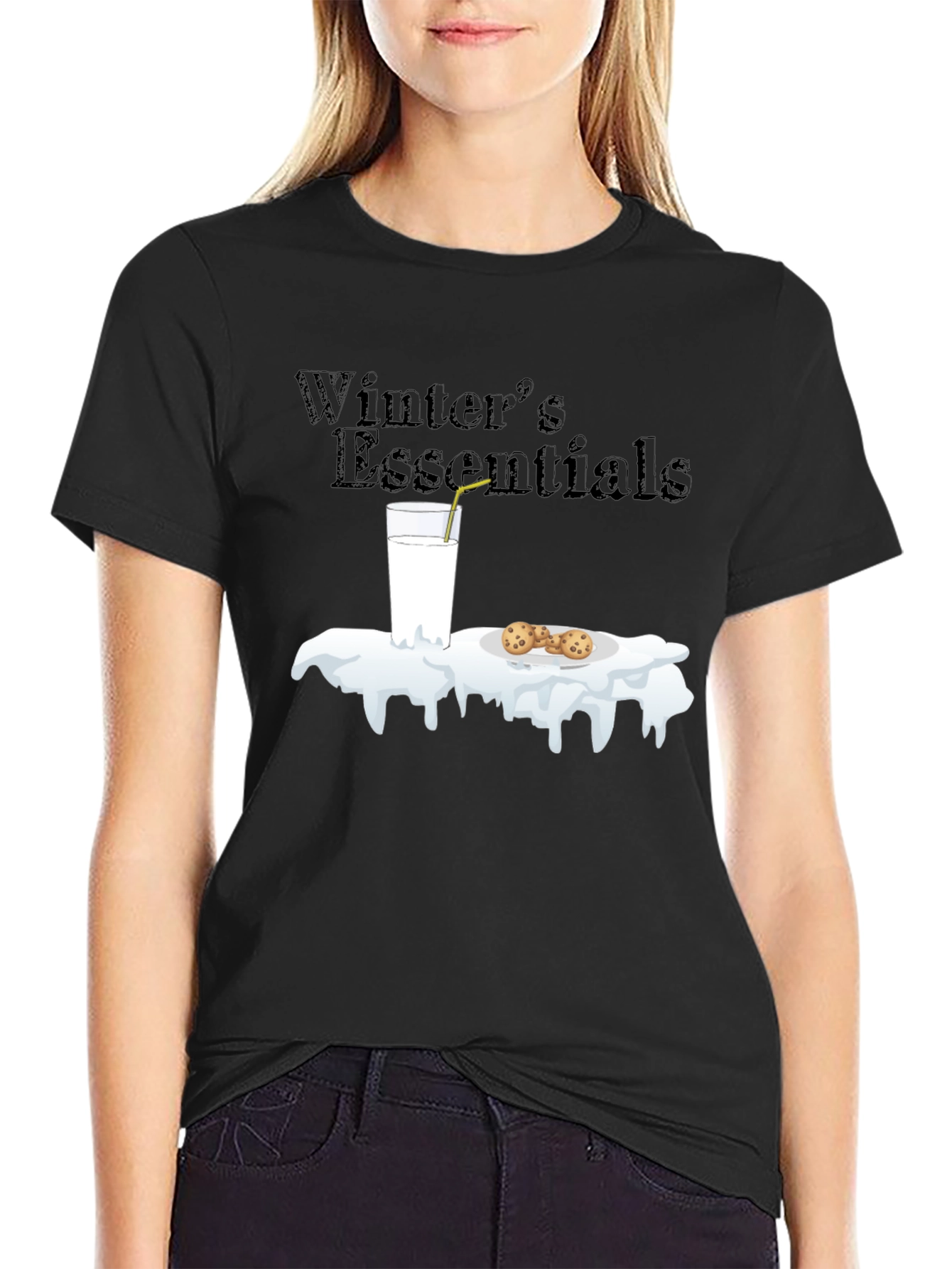 Winter Essentials Milk and Cookies Graphic T-Shirt