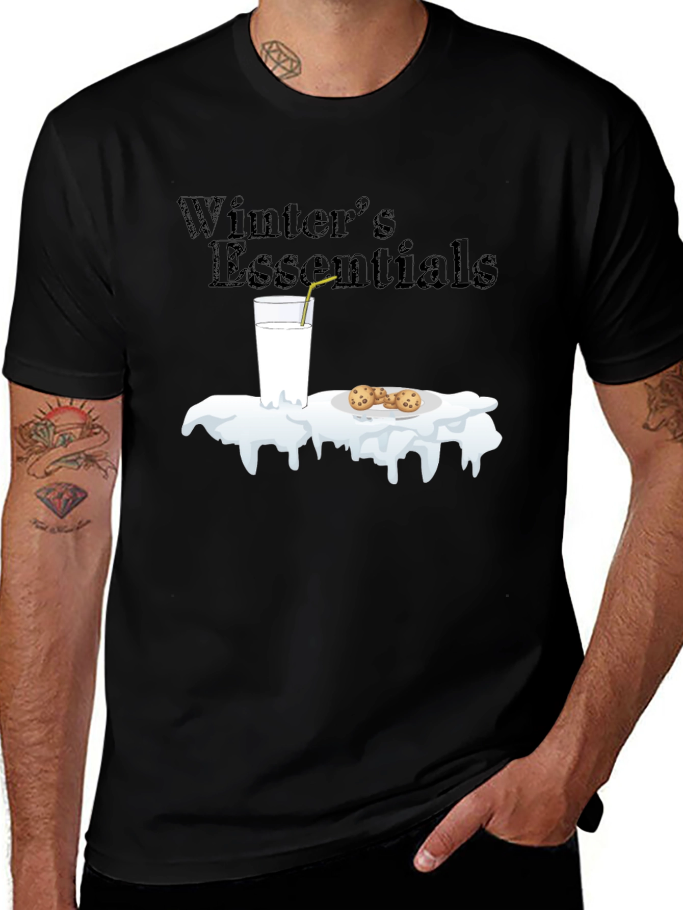 Winter Essentials Milk and Cookies Graphic T-Shirt