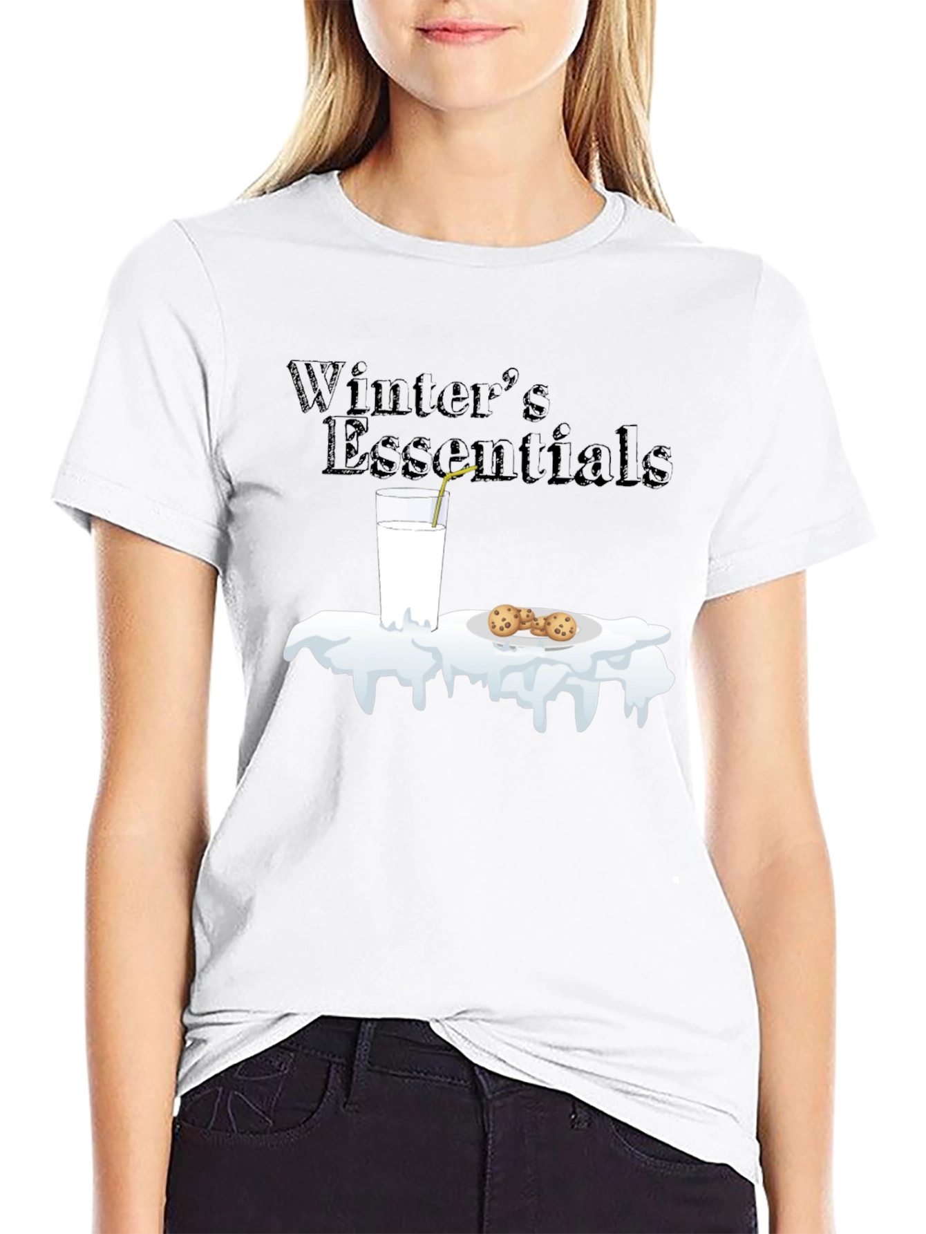Winter Essentials Milk and Cookies Graphic T-Shirt