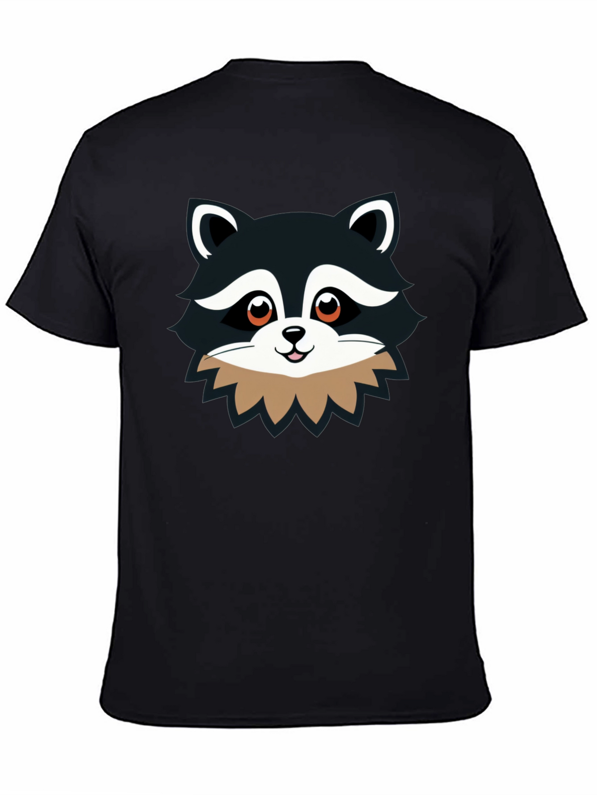Cute Raccoon Graphic Print Black T-Shirt