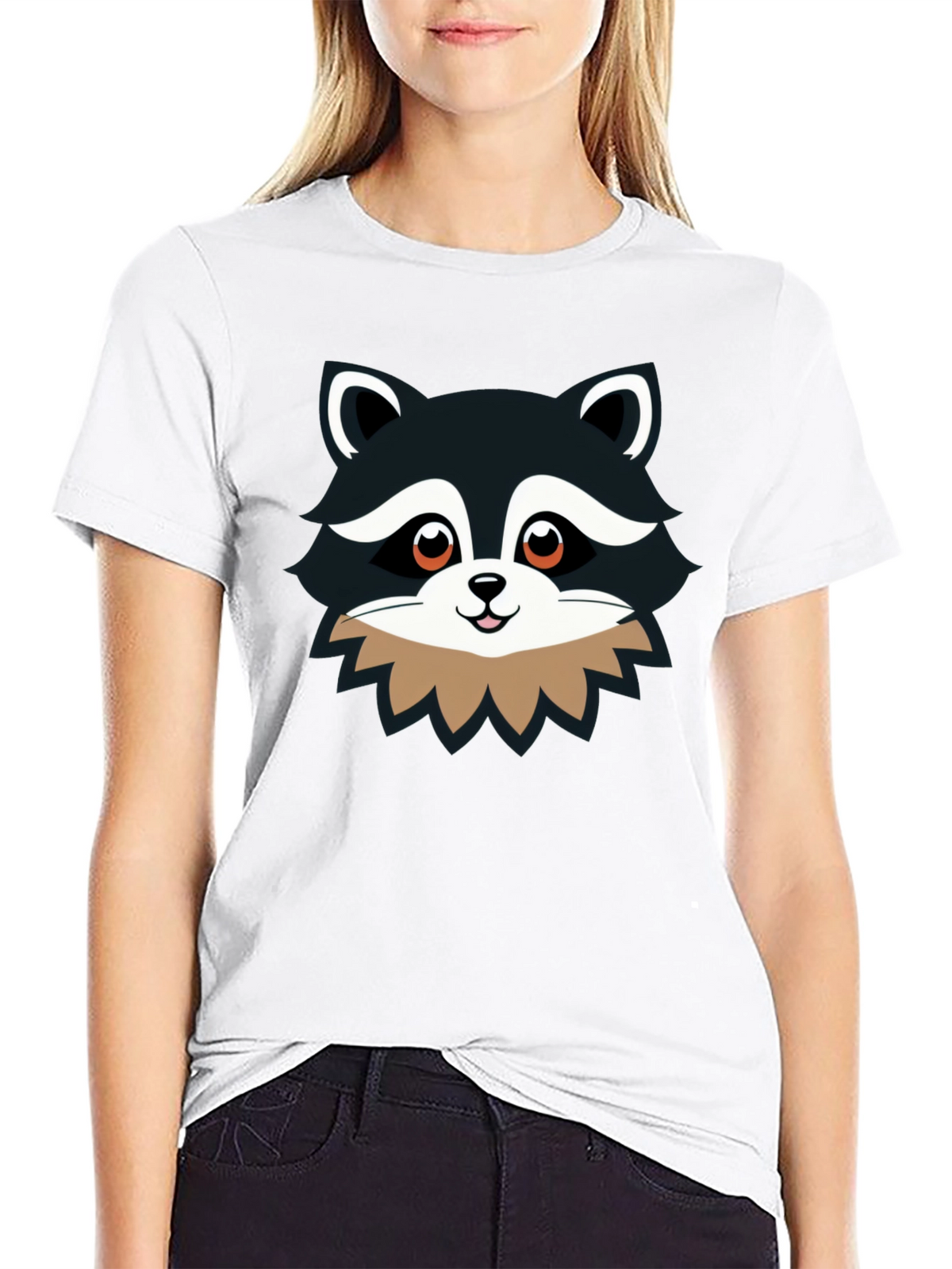Cute Raccoon Graphic Print Black T-Shirt