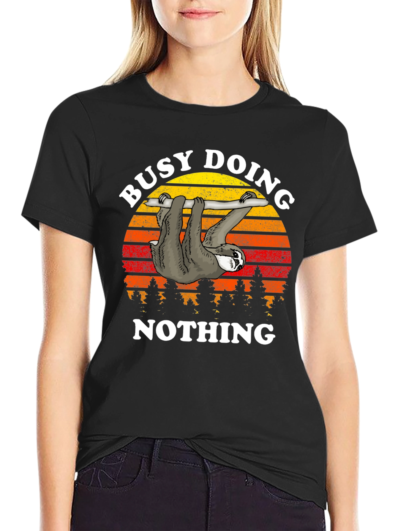 Busy Doing Nothing Sloth Graphic T-Shirt