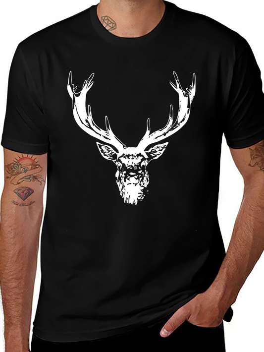 Black Deer Graphic Tee - Mens Casual Crew Neck T-Shirt