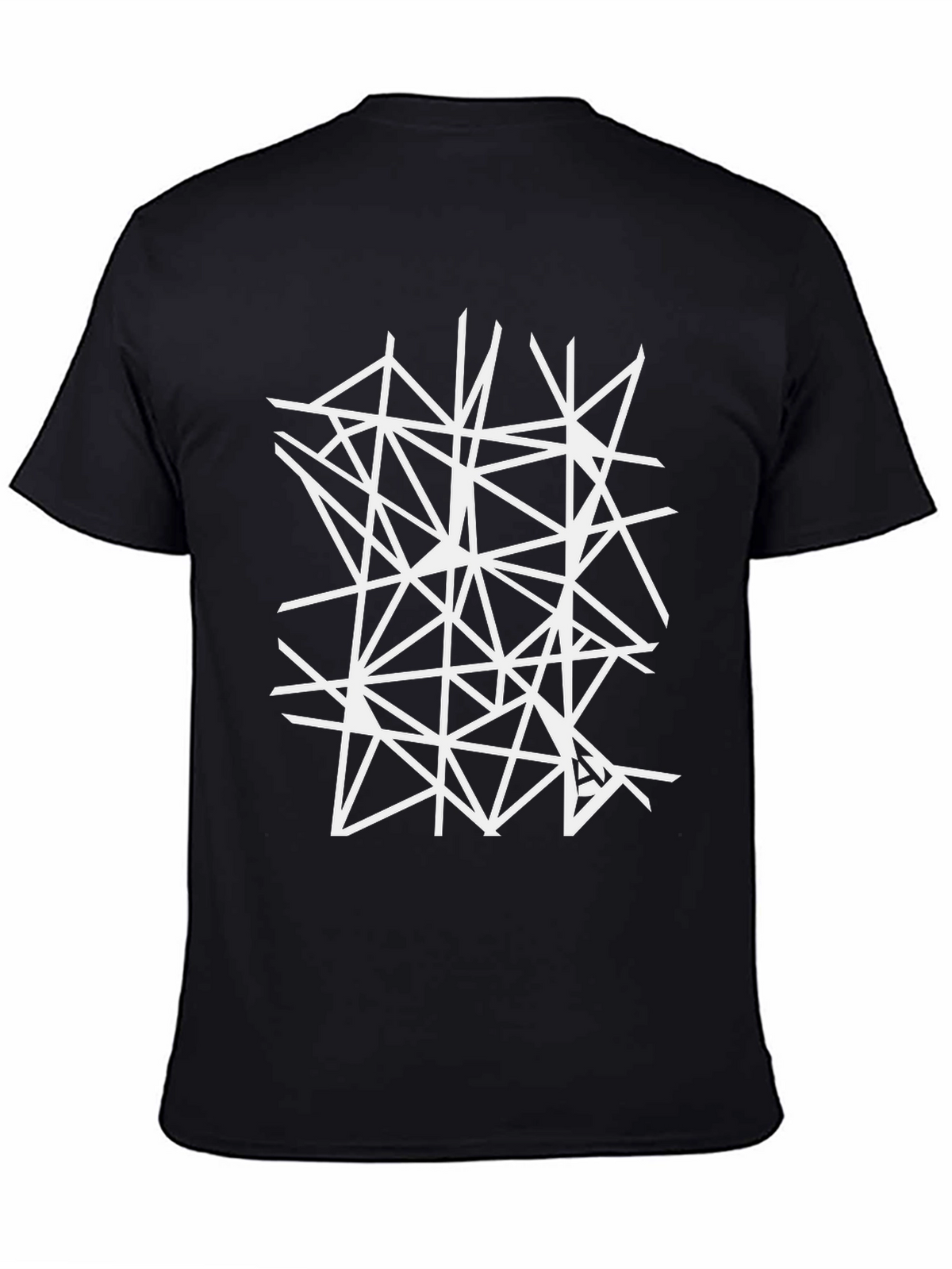 Geometric White Line Art Black T-Shirt