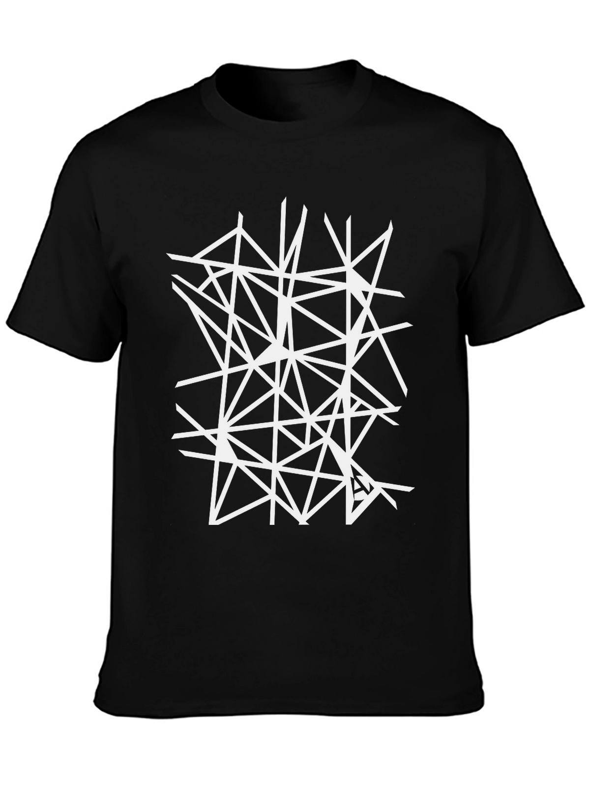 Geometric White Line Art Black T-Shirt