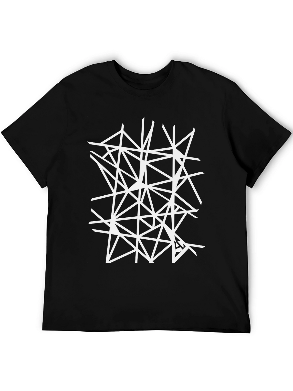 Geometric White Line Art Black T-Shirt