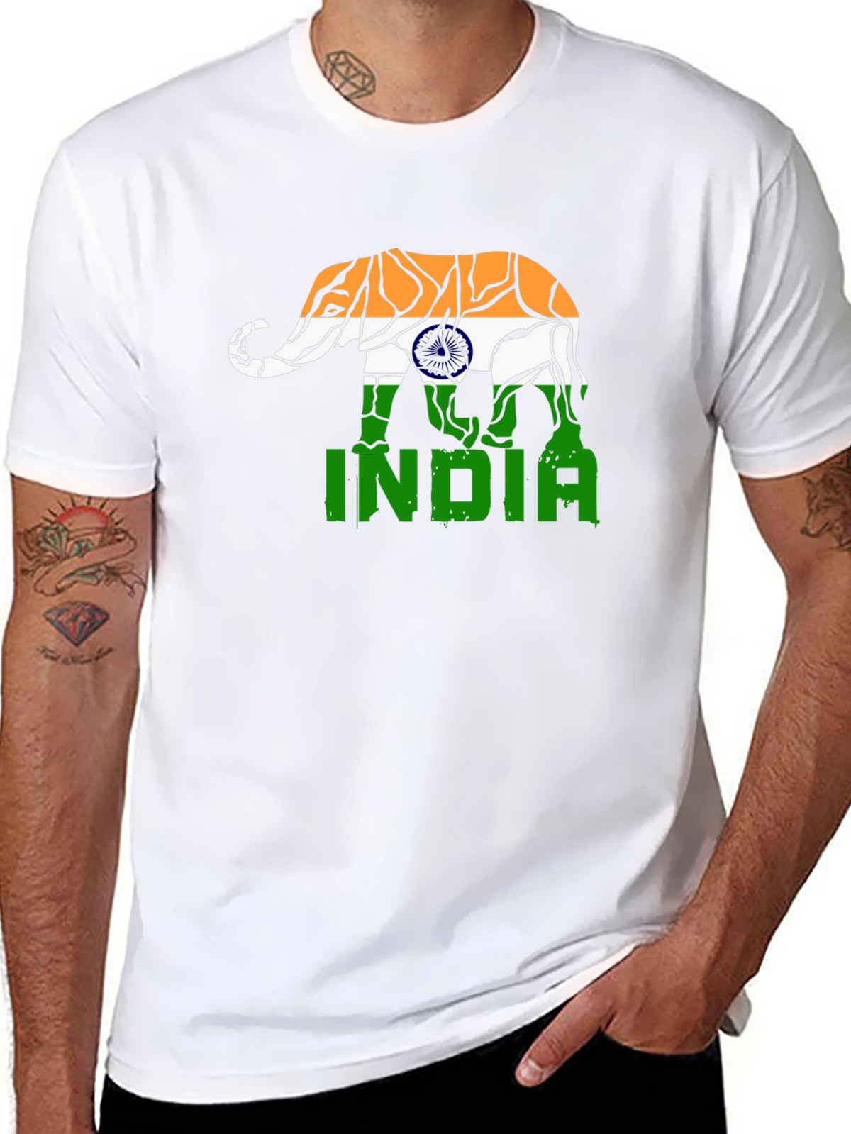 India Elephant Flag Graphic T-Shirt