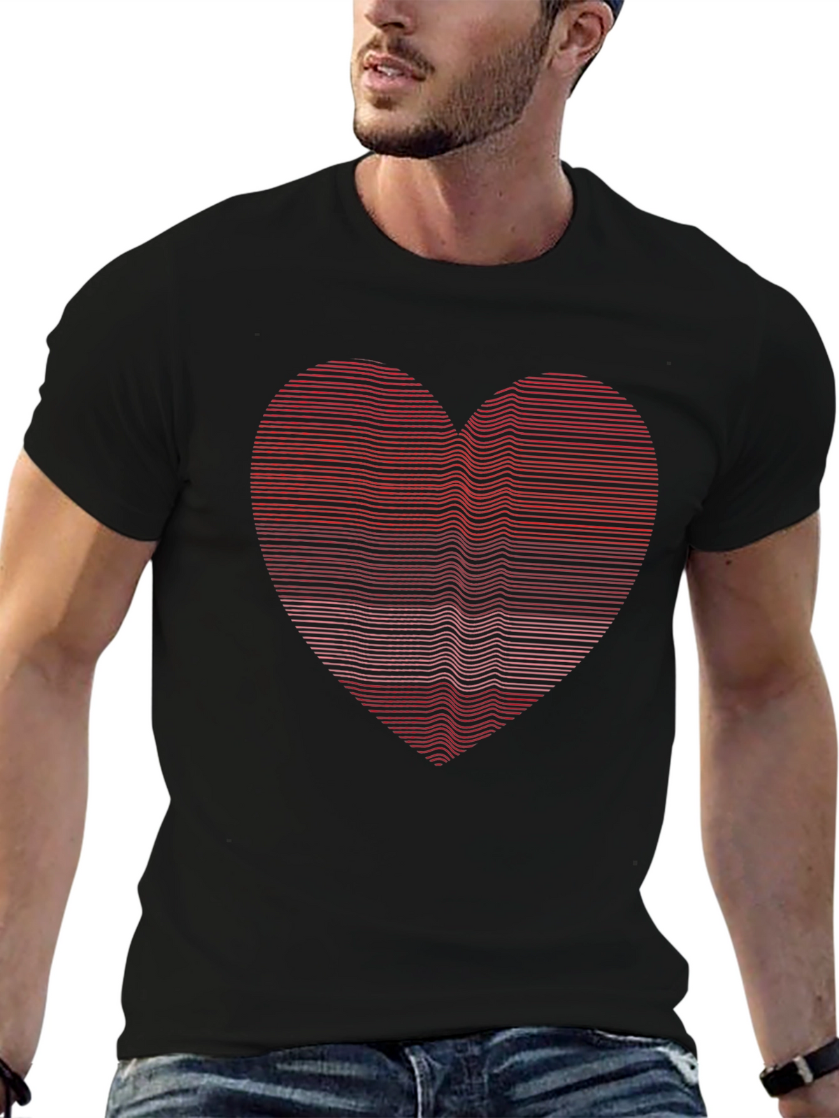 Heart Lines Graphic Tee - Modern Casual Shirt