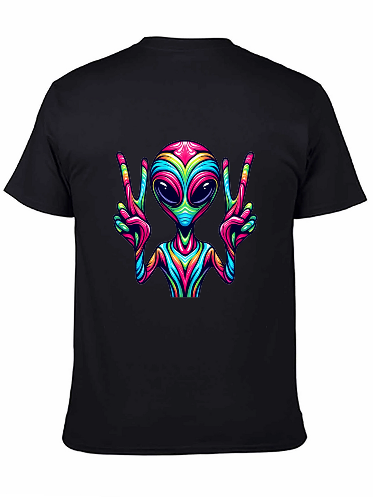 Alien Peace Sign Graphic Tee - Mens Black T-Shirt