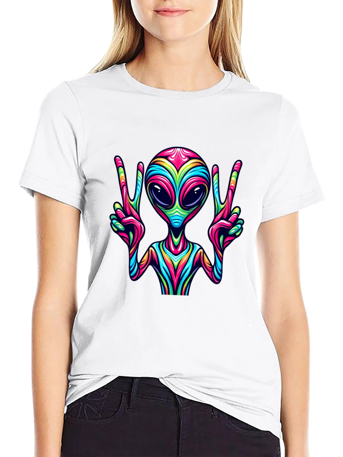Alien Peace Sign Graphic Tee - Mens Black T-Shirt