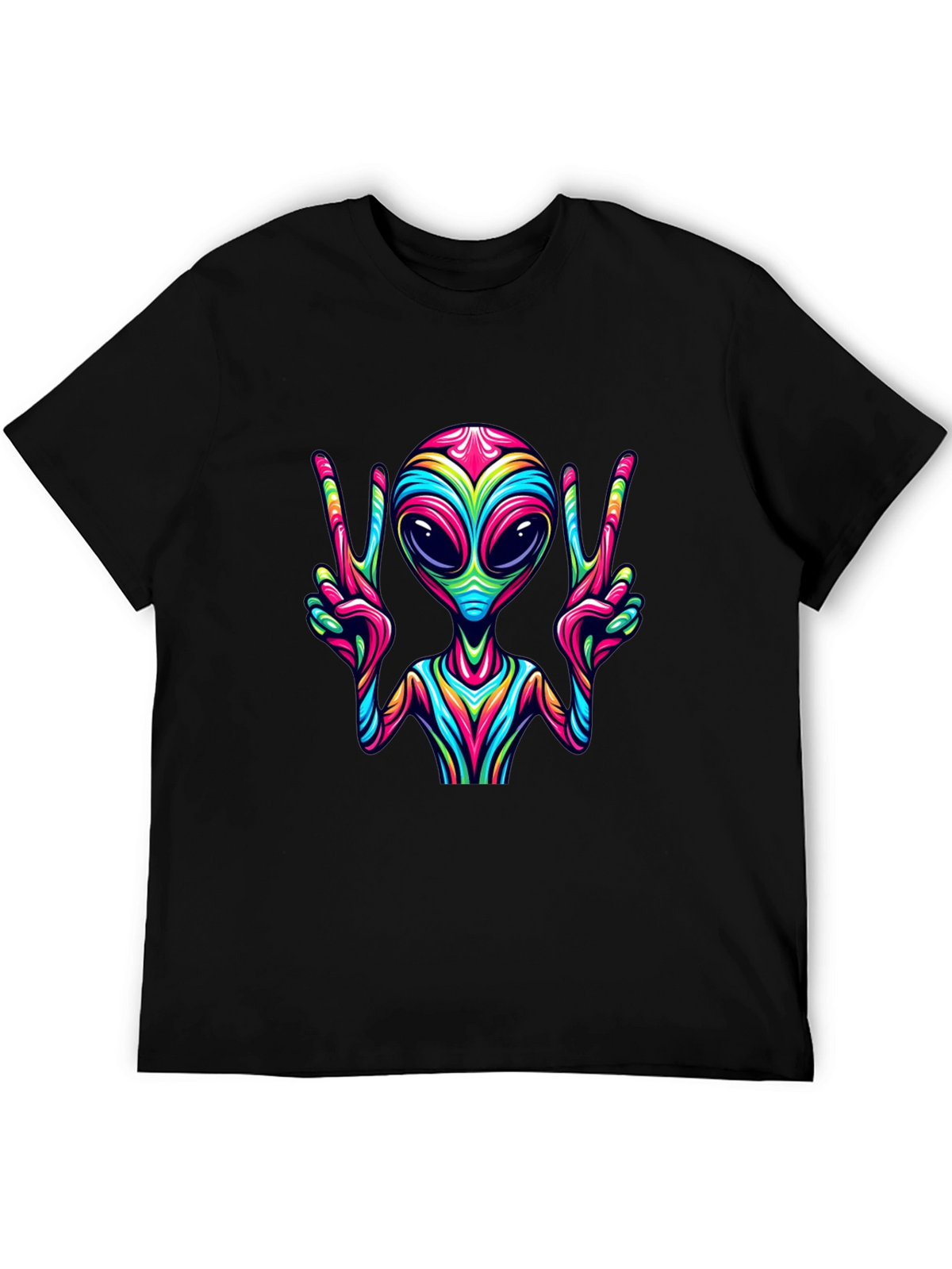 Alien Peace Sign Graphic Tee - Mens Black T-Shirt