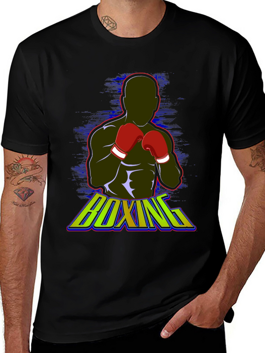 Boxing Graphic Tee - Black Cotton Blend T-Shirt
