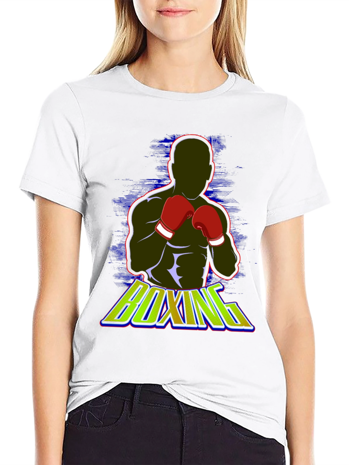 Boxing Graphic Tee - Black Cotton Blend T-Shirt