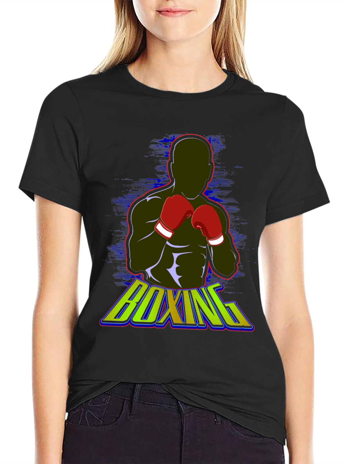 Boxing Graphic Tee - Black Cotton Blend T-Shirt
