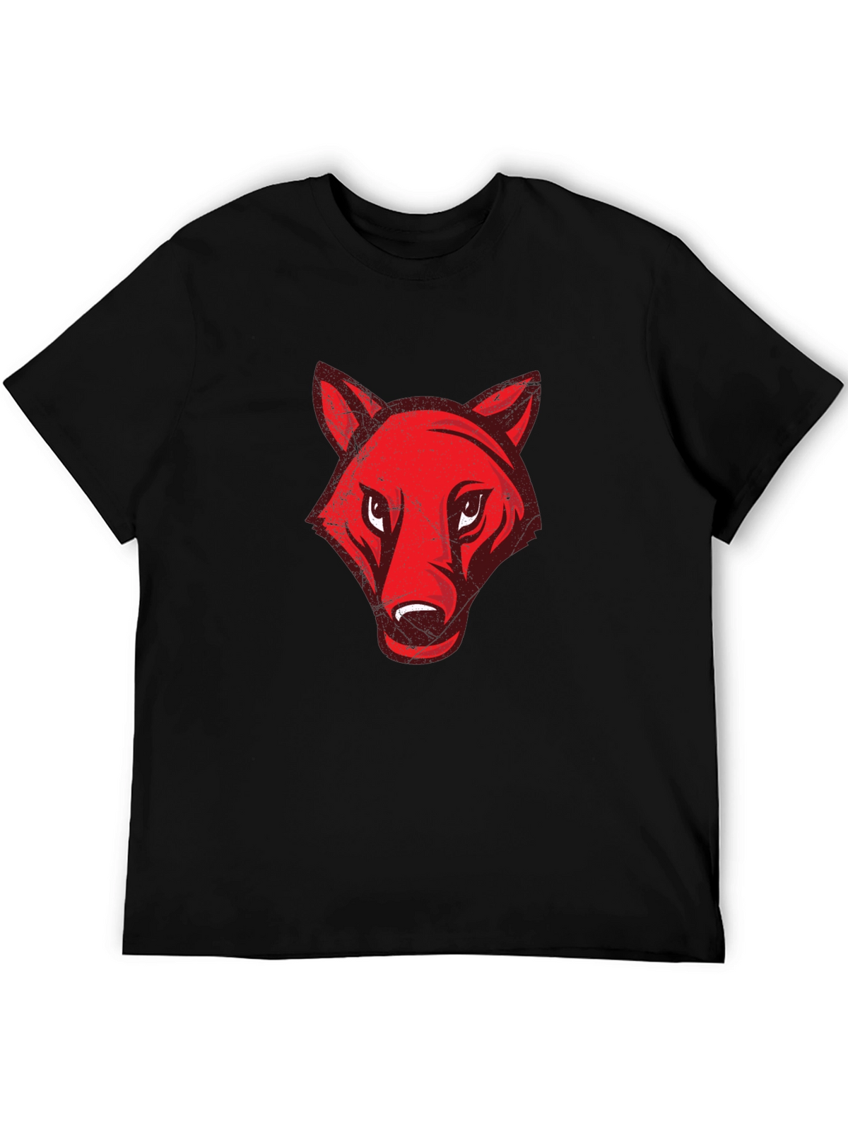 Mens Black T-Shirt with Red Wolf Graphic