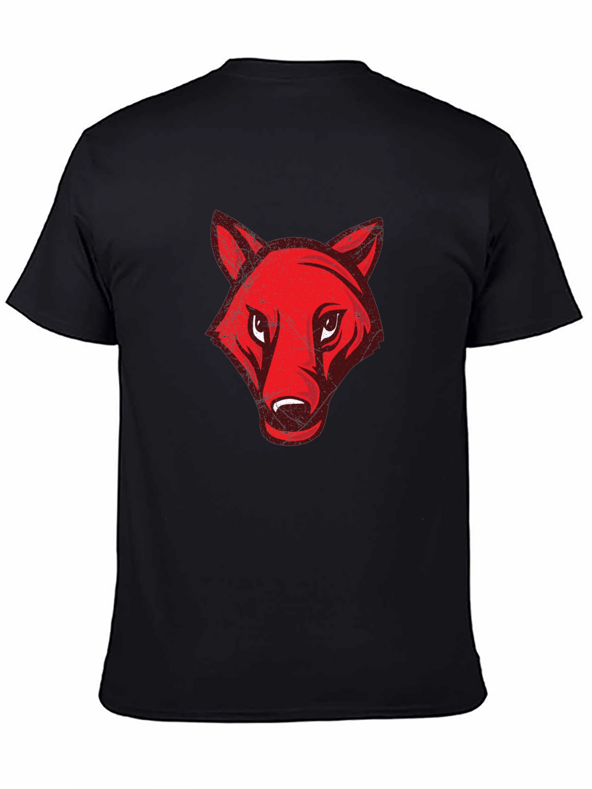 Mens Black T-Shirt with Red Wolf Graphic