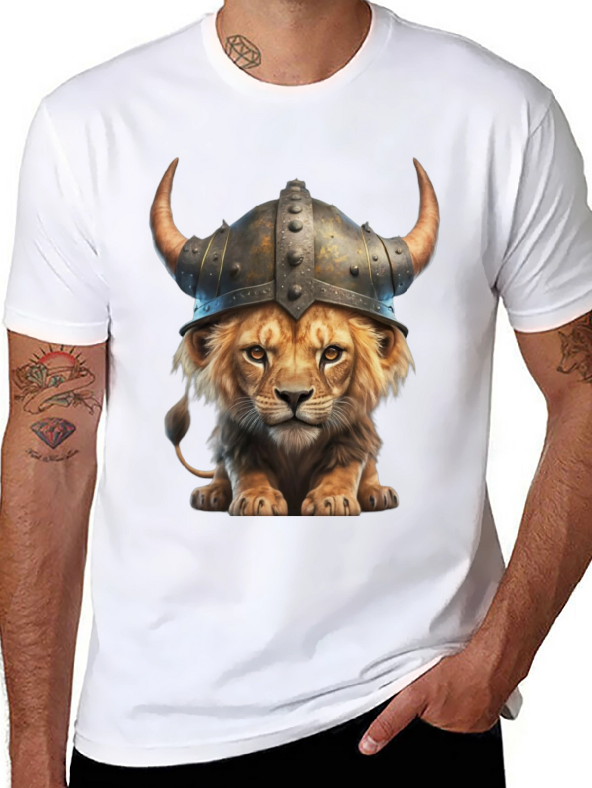 Lion Viking Helmet T-Shirt - Fierce Animal Graphic Tee