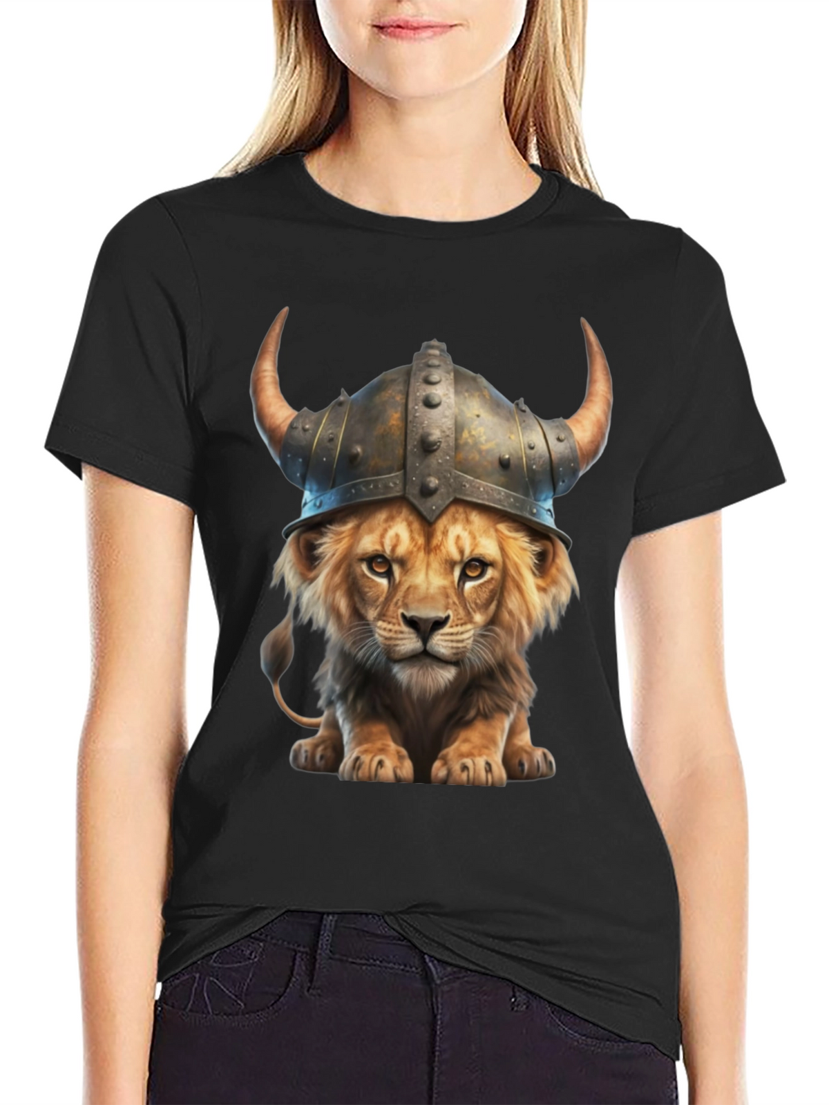 Lion Viking Helmet T-Shirt - Fierce Animal Graphic Tee