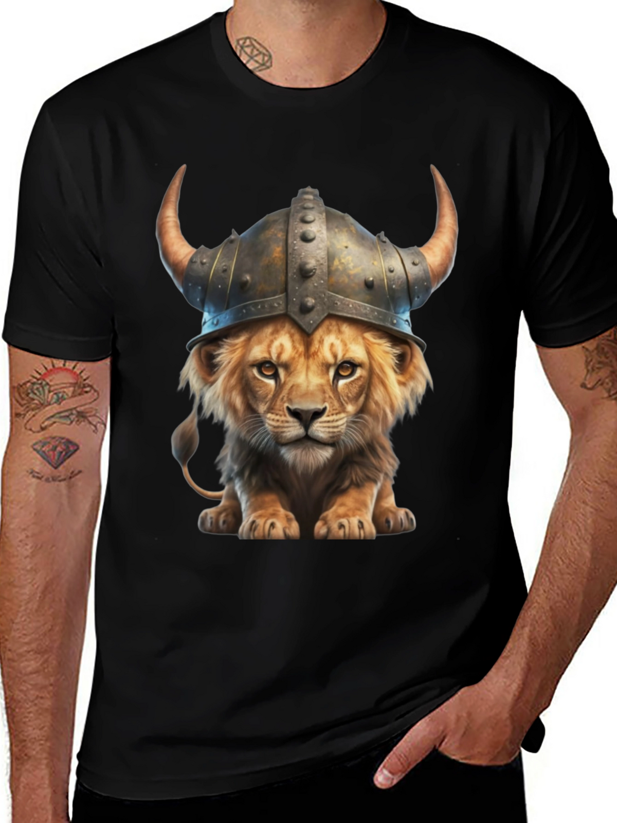 Lion Viking Helmet T-Shirt - Fierce Animal Graphic Tee