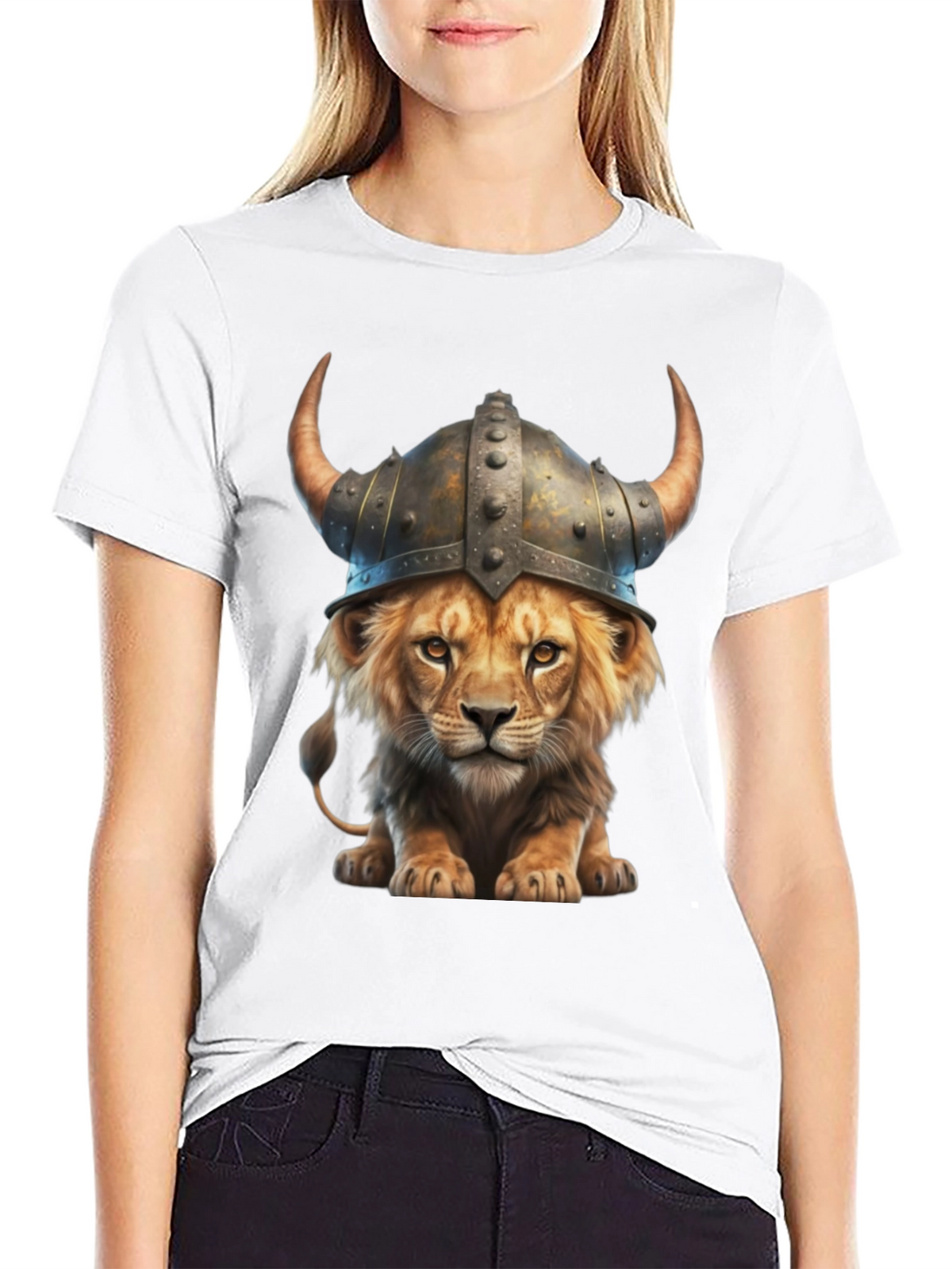 Lion Viking Helmet T-Shirt - Fierce Animal Graphic Tee